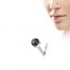 Zahnutý piercing do nosu - černý achát