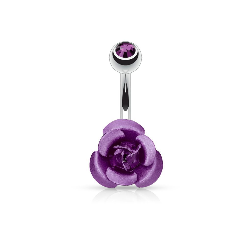 Piercing do pupíku - růžička (fialová)