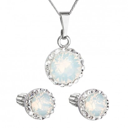 Sada šperků s krystaly Swarovski náušnice, řetízek a přívěšek bílé opálové kulaté 39352.7