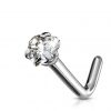 Zahnutý piercing do nosu - titan srdíčko, čirý kamínek