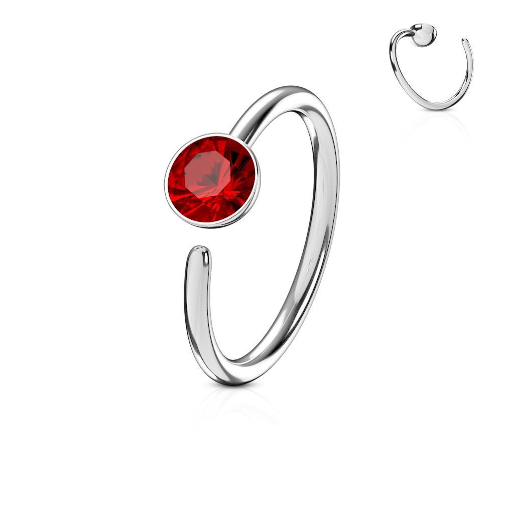 Levně Piercing do nosu/ucha kruh se zirkonem (červená)