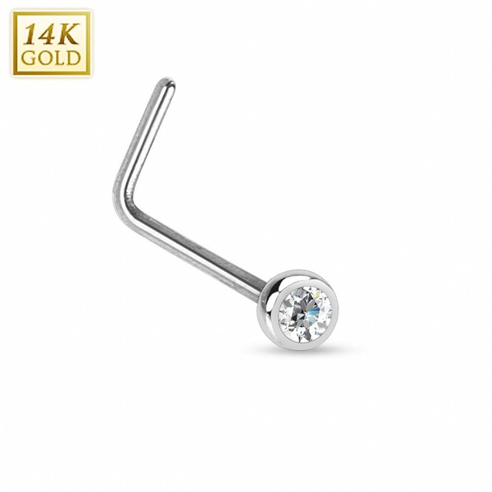 Levně Zlatý piercing do nosu se zirkonem, Au 585/1000