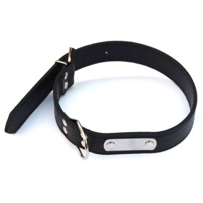 Koženkový obojek s destičkou černý vel. L