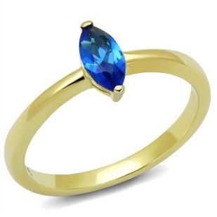 Zlacený ocelový prsten s modrým kamenem, vel. 50