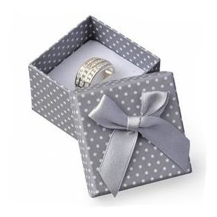 Malá dárková krabička na prsten šedá - bílé puntíky