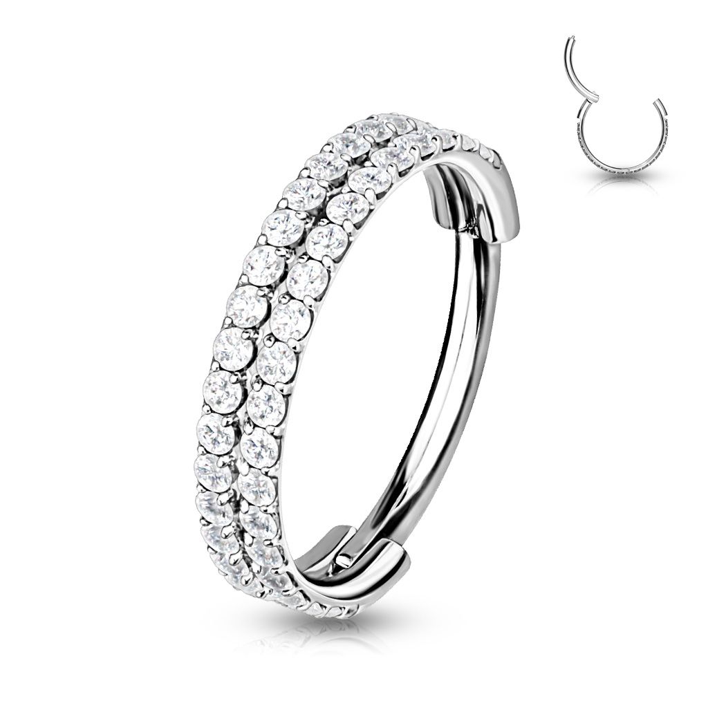 Levně Kruh se zirkony - helix / cartilage / tragus piercing (1,2 x 10 mm) - NS0044ST-1210