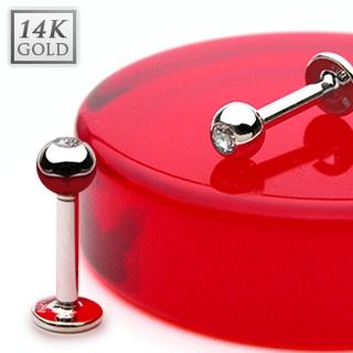 Labreta s kuličkou a kamínkem, Au 585/1000 (0,40 g, 1,2 x 6 mm) - ZL01104-1206-WG