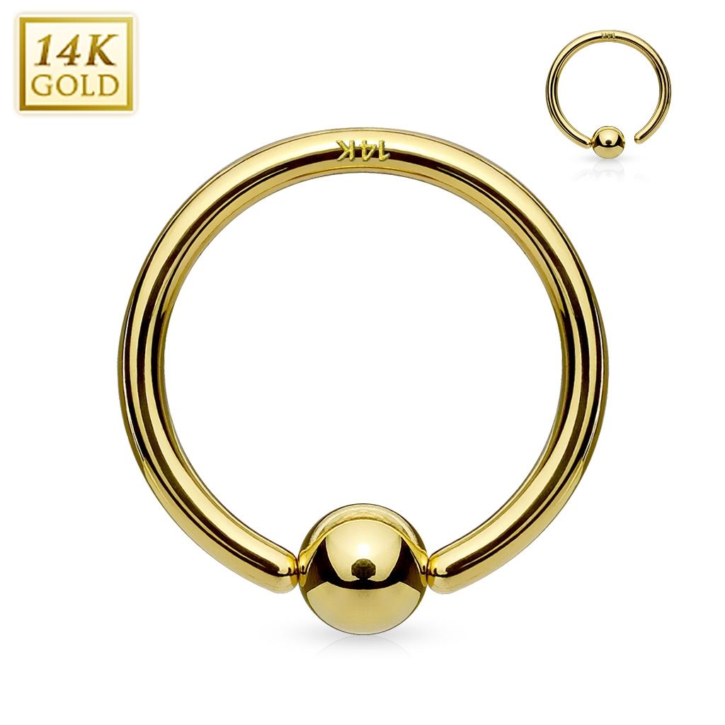 Zlatý piercing - kruh, Au 585/1000 (0,45 g, 1,2 x 8 mm, kulička 3 mm) - ZL01042-12083-YG