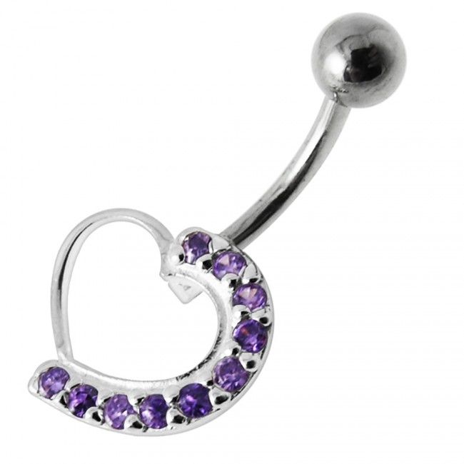 S4U Stříbrný piercing do pupíku - srdce (tmavě fialová) - BP01031-A