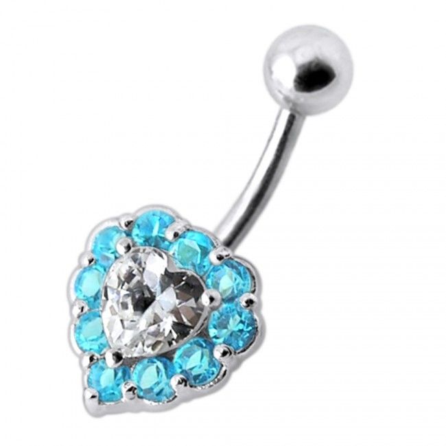S4U Stříbrný piercing do pupíku - srdce (tyrkysová) - BP01033-Q