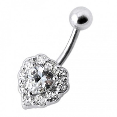 Stříbrný piercing do pupíku - srdce (čirá)