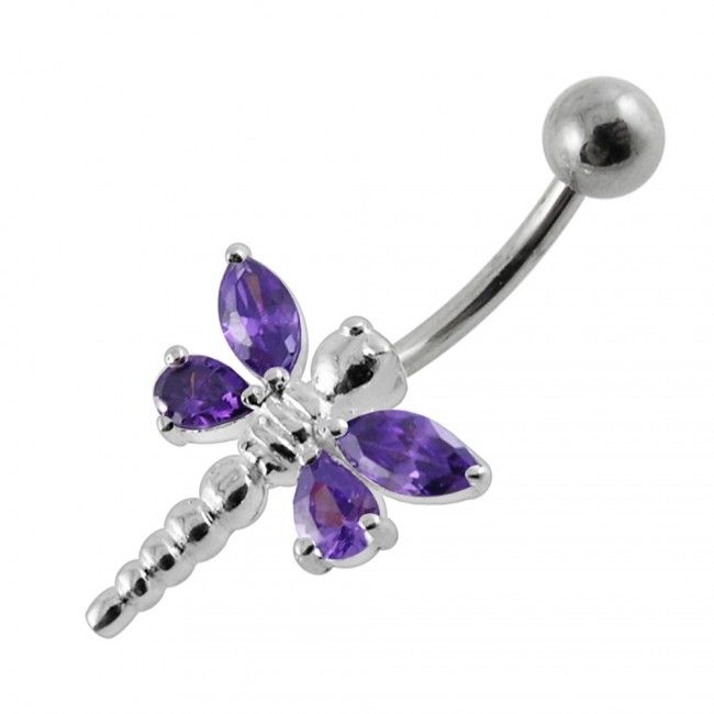 S4U Stříbrný piercing do pupíku - vážka (tmavě fialová) - BP01188-A