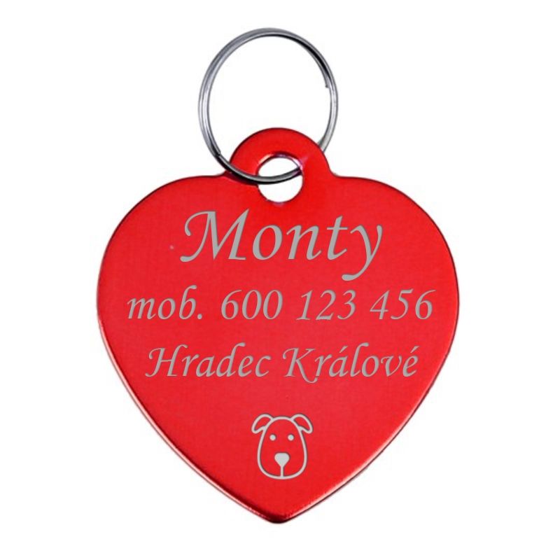 Levně S4U Hliníková psí známka srdce (červená) - PZ002-R