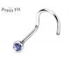 Zahnutý piercing do nosu, zirkon 2mm (tyrkysová)