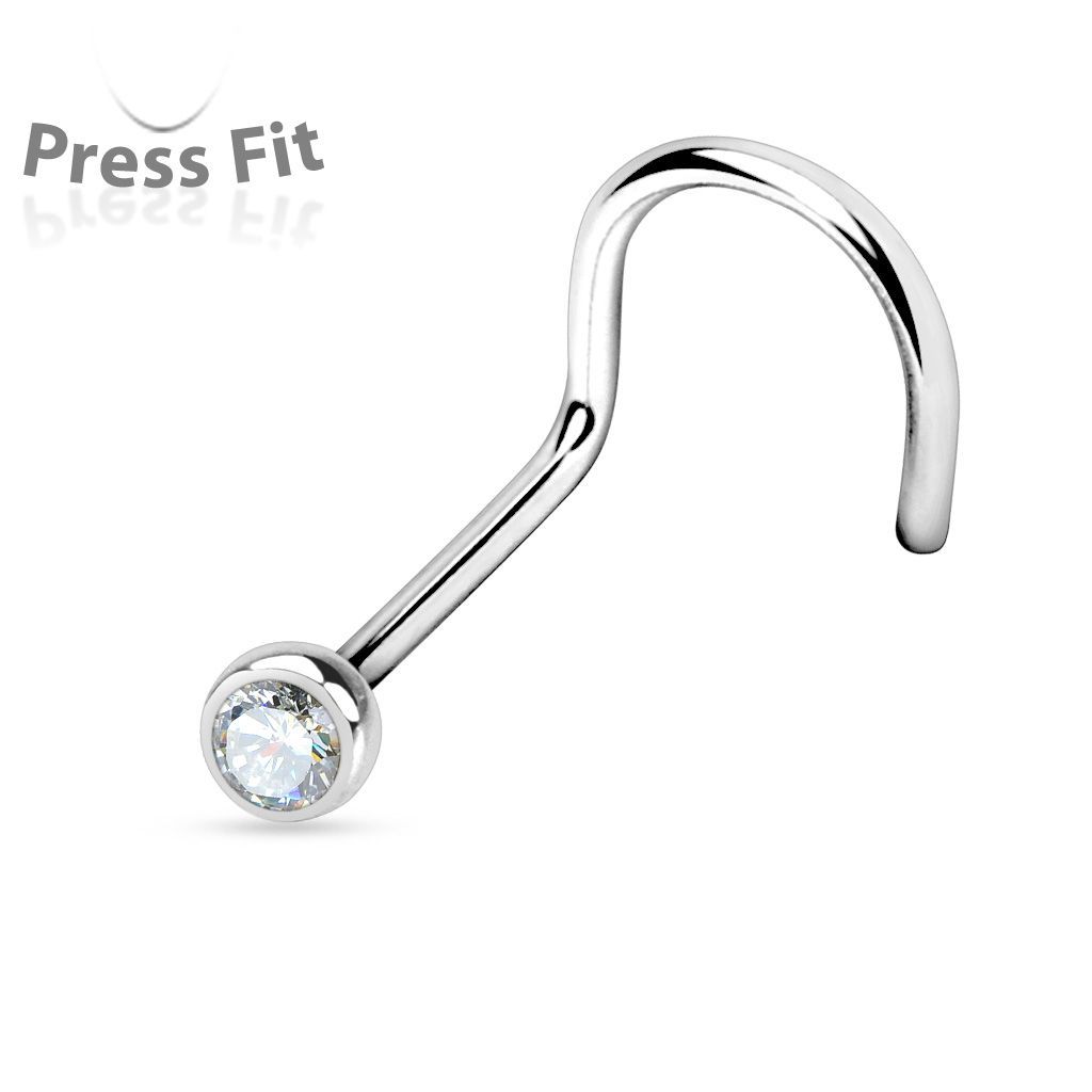 Levně Zahnutý piercing do nosu, zirkon 2mm (čirá)