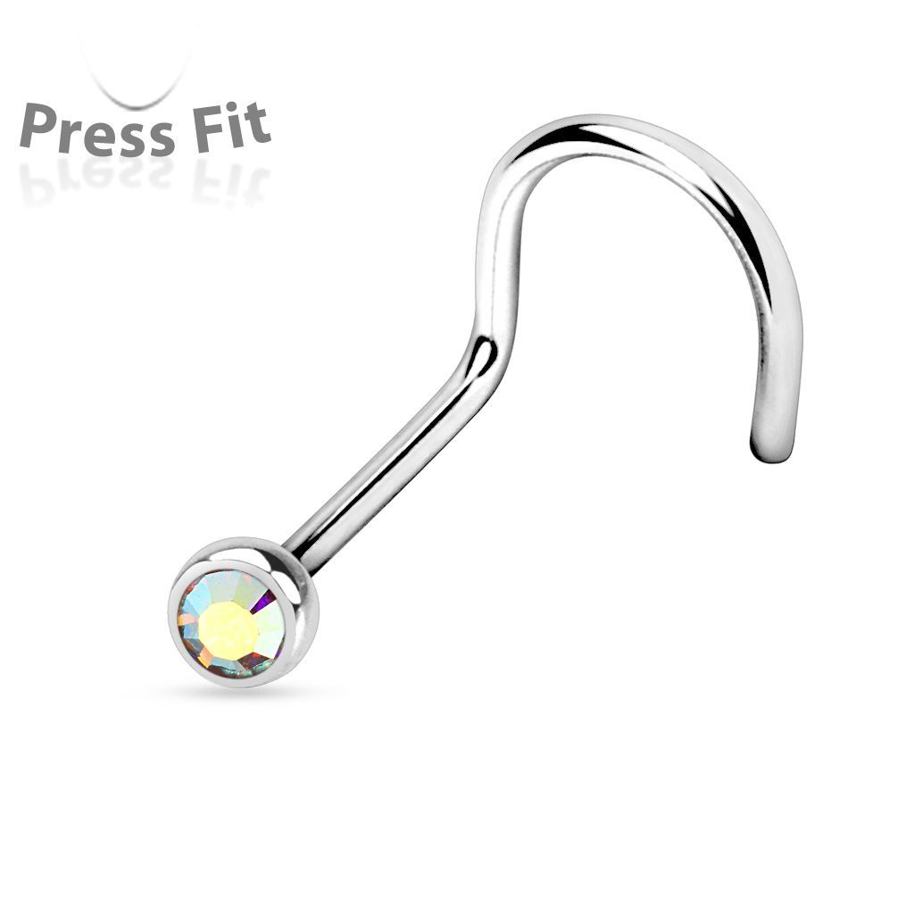 Levně Zahnutý piercing do nosu, zirkon 2mm (duhová)