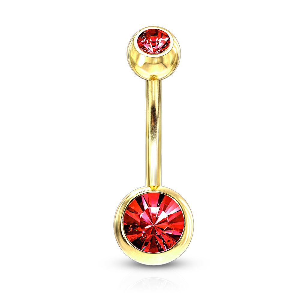Levně Pozlacený piercing do pupíku - banánek (červená)