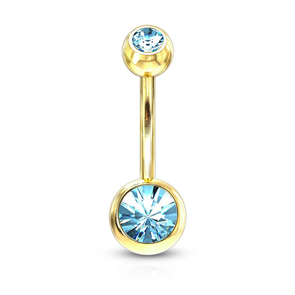 Levně Pozlacený piercing do pupíku - banánek (tyrkysová)