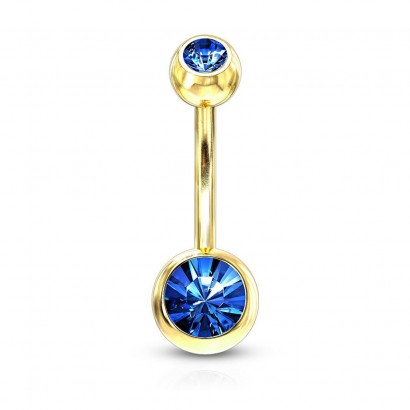 Pozlacený piercing do pupíku - banánek (tmavě modrá)