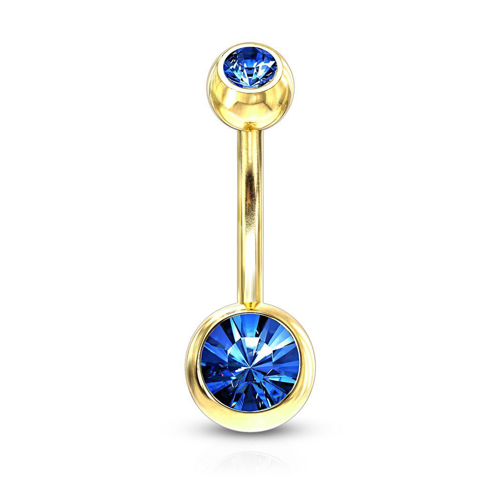 Levně Pozlacený piercing do pupíku - banánek (tmavě modrá)