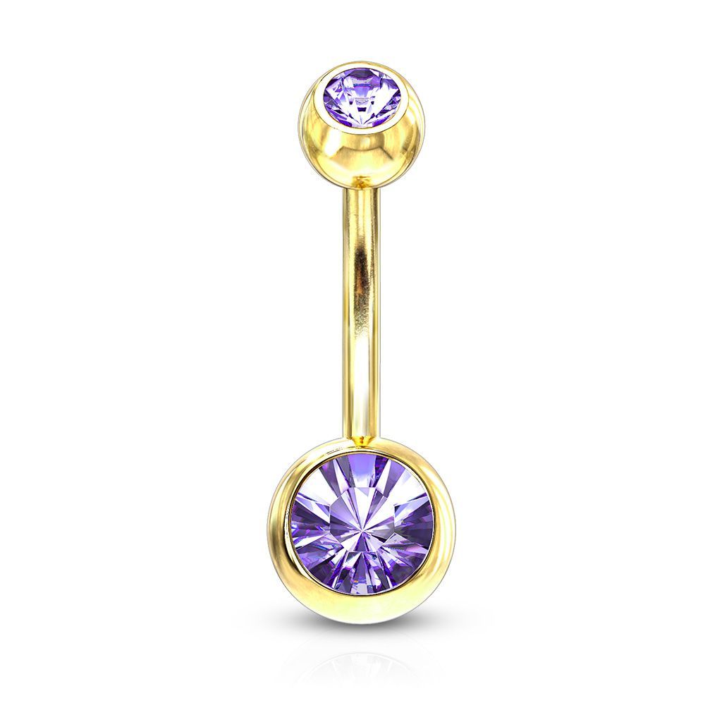 Levně Pozlacený piercing do pupíku - banánek (světle fialová)