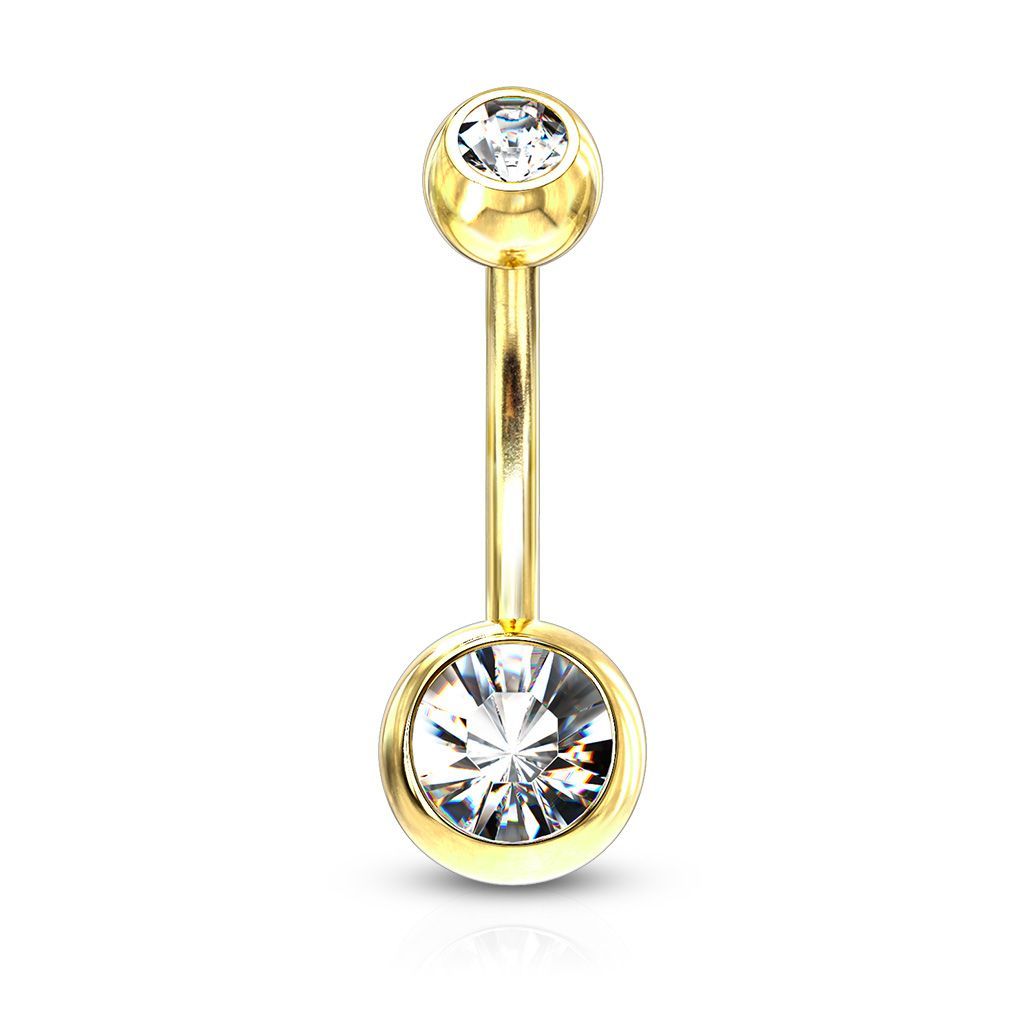 Levně Pozlacený piercing do pupíku - banánek (čirá)