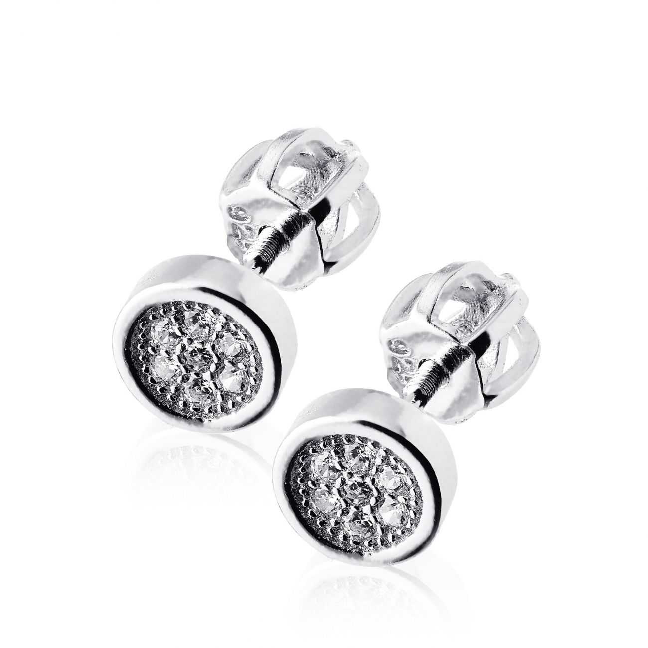 NUBIS Stříbrné šroubovací náušnice se zirkony - NB-3019