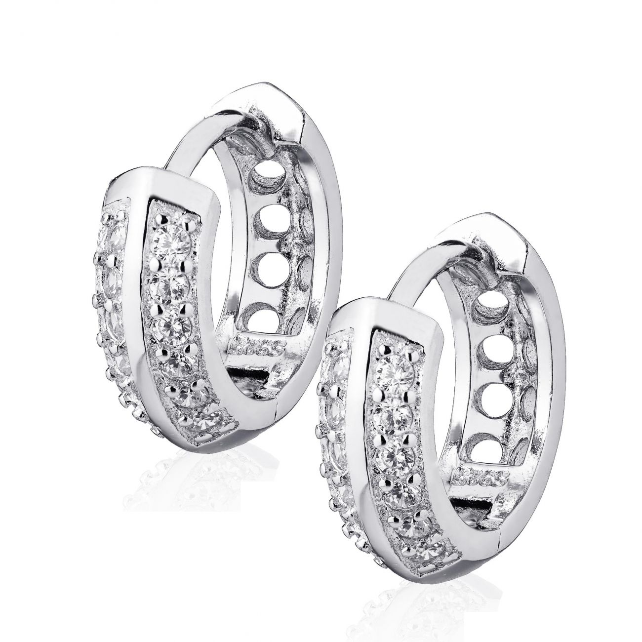 NUBIS Stříbrné náušnice kroužky se zirkony - NB-3143