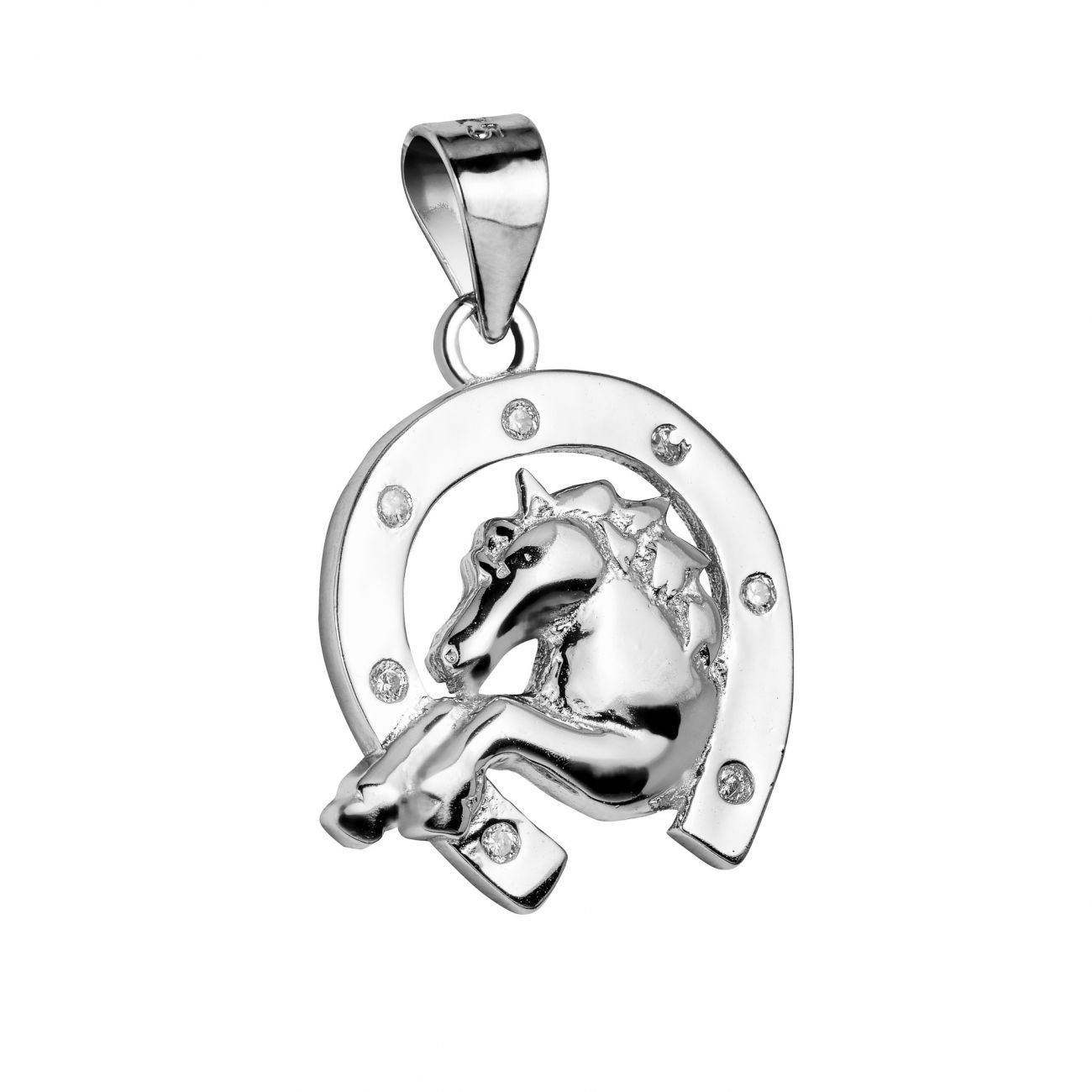 NUBIS Stříbrný přívěsek - podkova s koněm - NB-4070
