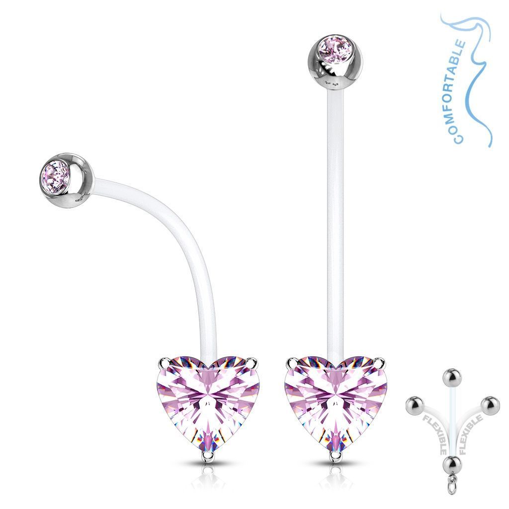 Těhotenský piercing do pupíku - srdíčko (růžová) - WP01319-P