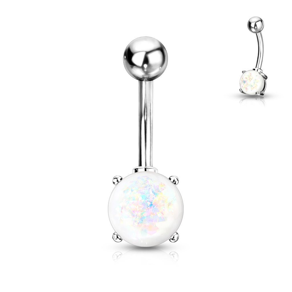 Piercing do pupíku pryskyřičný opál 8 mm (bílá) - WP01004-WH