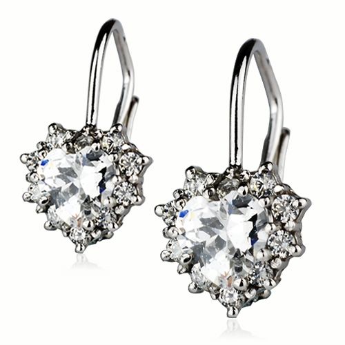 Stříbrné náušnice srdíčka, čiré zirkony