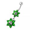 Stříbrný piercing do pupíku - kytičky (čirá)