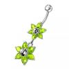Stříbrný piercing do pupíku - kytičky (čirá)