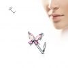 Zahnutý piercing do nosu - motýlek (růžová)
