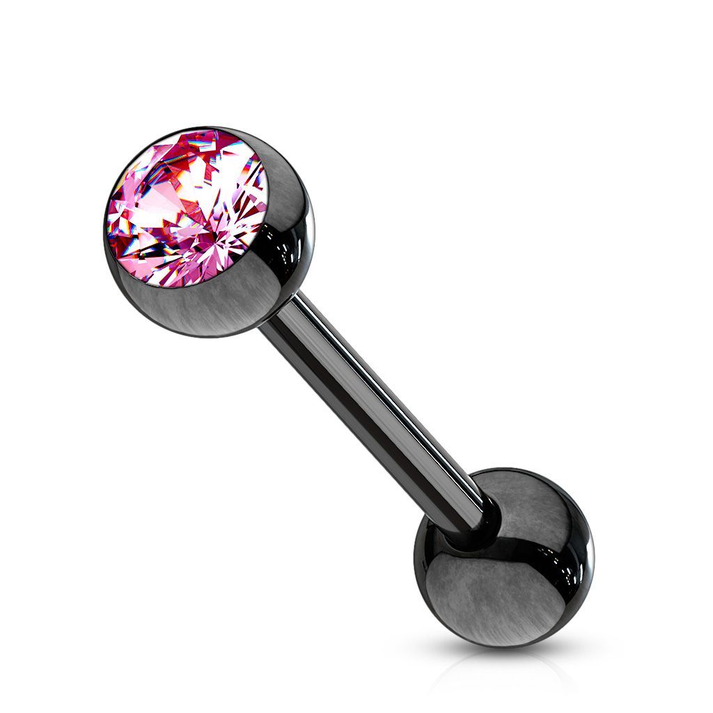 Levně Piercing do jazyka černý (růžová) - PJ01136-P