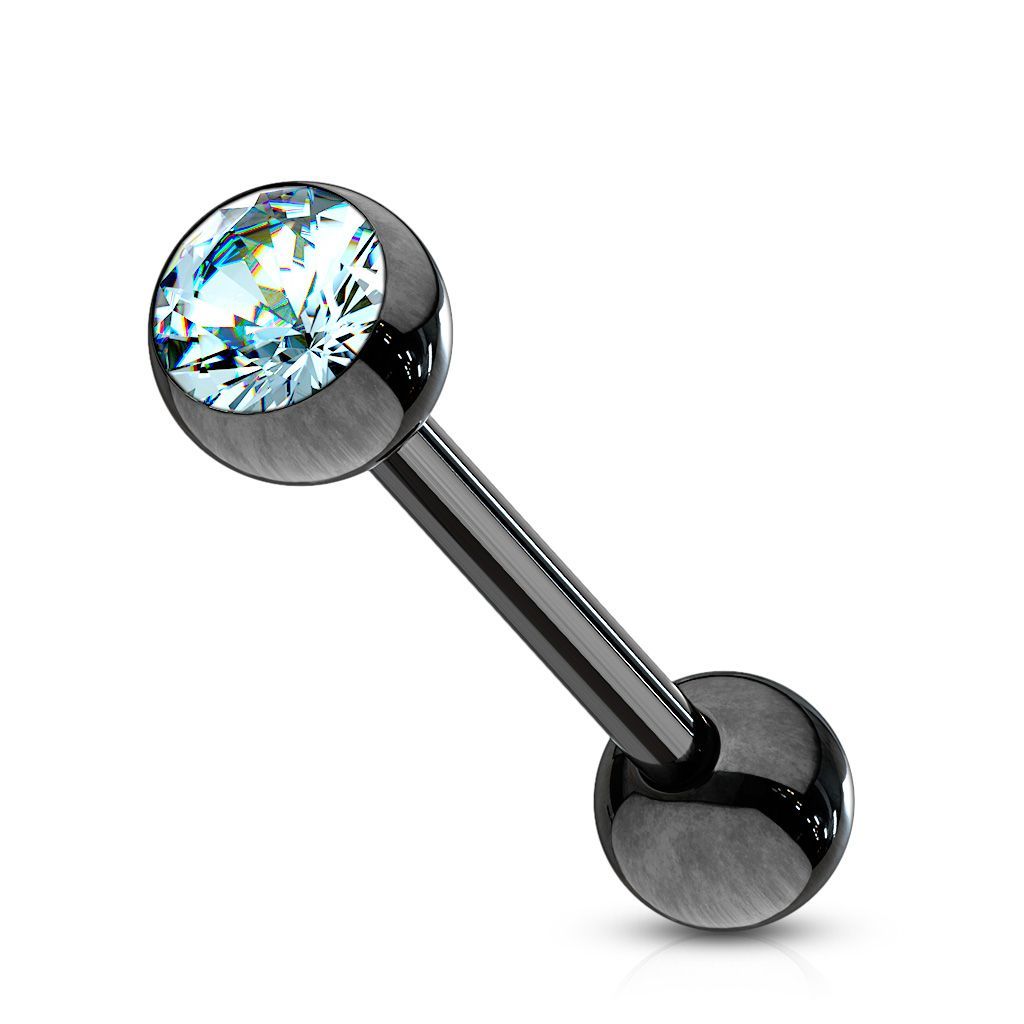 Levně Piercing do jazyka černý (tyrkysová) - PJ01136-Q