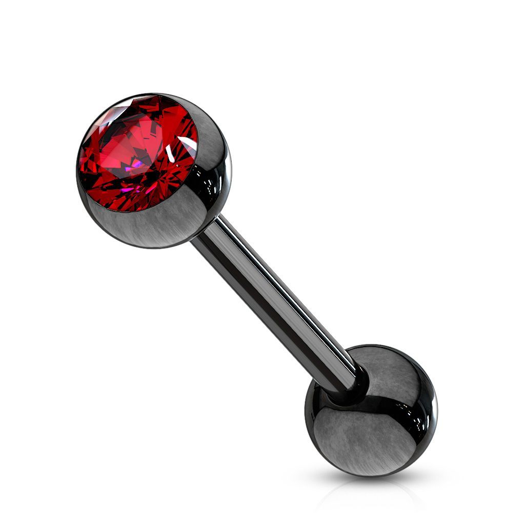 Levně Piercing do jazyka černý (červená) - PJ01136-R