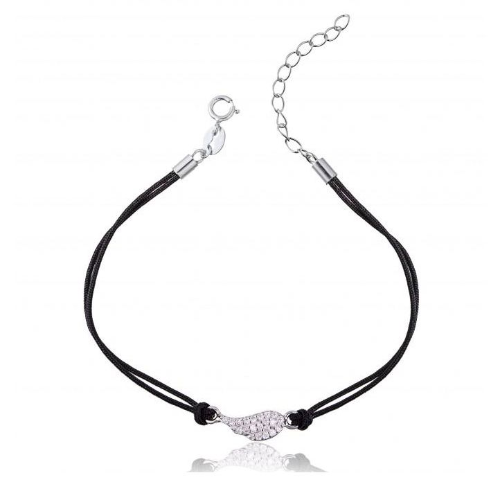 NUBIS Černý náramek se stříbrným křídlem - IT0002-K