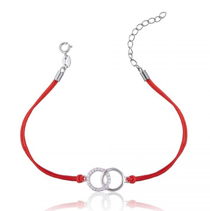 NUBIS Červený náramek se stříbrnými kroužky - IT0005-R