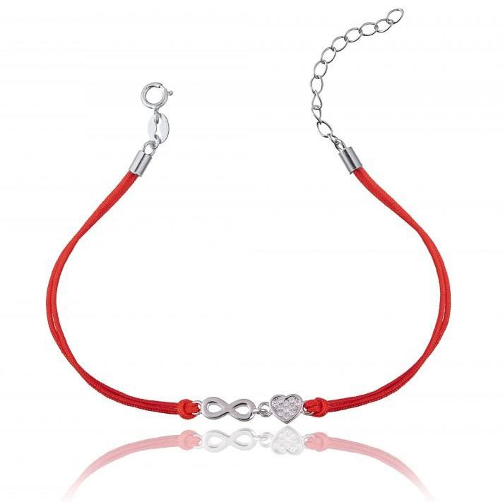NUBIS Červený náramek se stříbrným nekonečnem a srdíčkem - IT0011-R