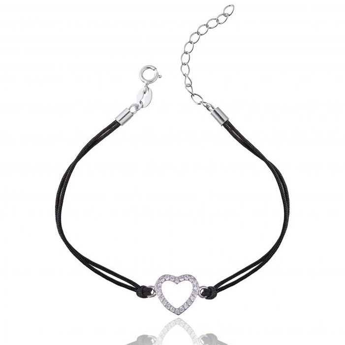 NUBIS Černý náramek se stříbrným srdíčkem - IT0006-K