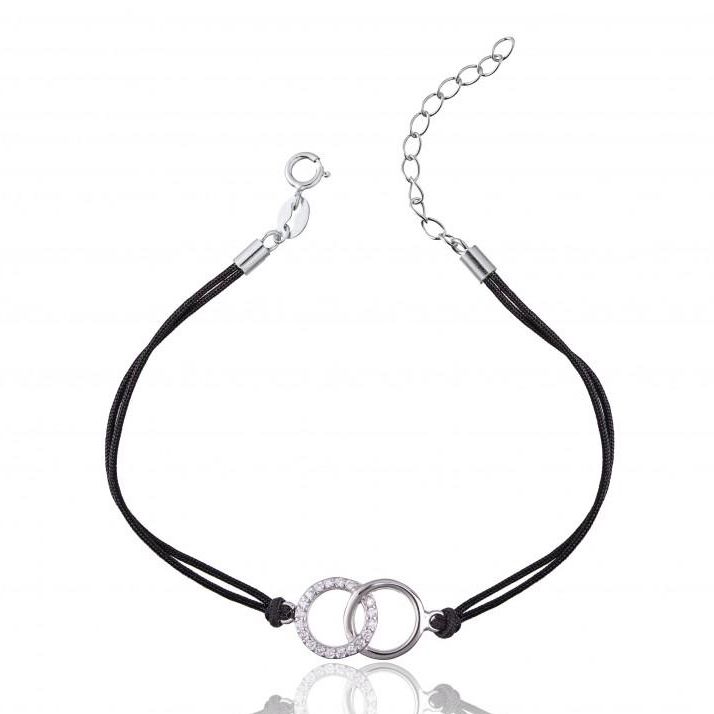 NUBIS Černý náramek se stříbrnými kroužky - IT0005-K