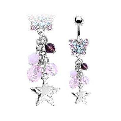 Piercing do pupíku s barevnými kamínky a zirkony