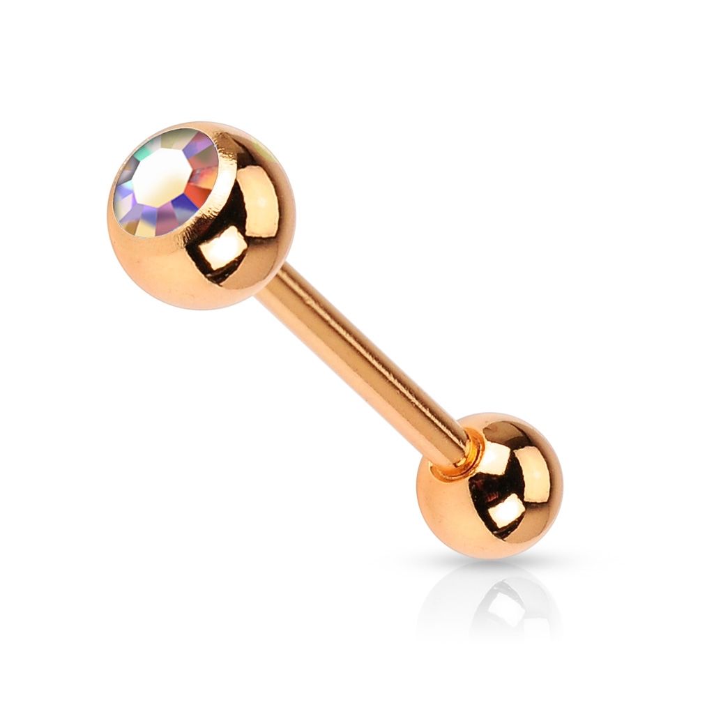 Pozlacený piercing do jazyku - duhový kamínek - PJ0002-AB